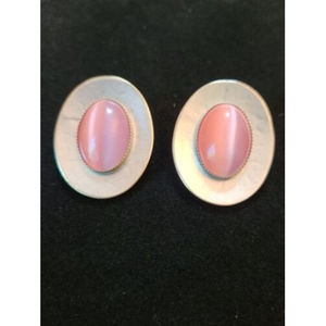Vintage Marjorie Baer MB SF Clip-on Earrings Pink & Silver Oval